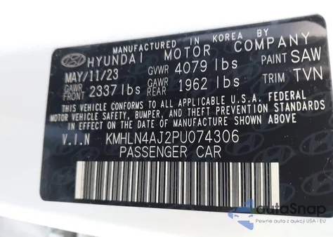 2023 Hyundai Elantra Hybrid Limited из США, поврежденный, VIN KMHLN4AJ2PU074306